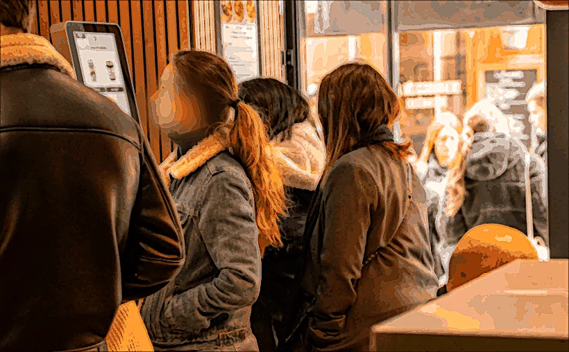 Clients commandant à la borne dans un restaurant Nâga